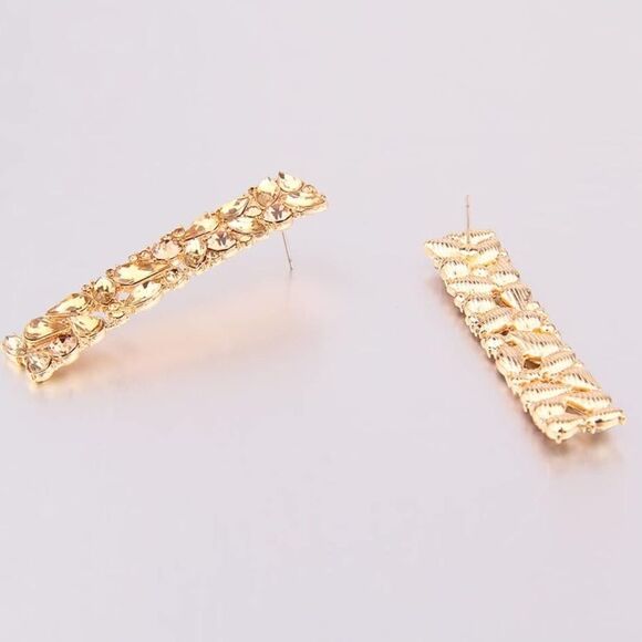 Yellow Gold with Champagne Topaz Crystal Geometric Rectangle Post Back Earrings - Picture 2 of 7